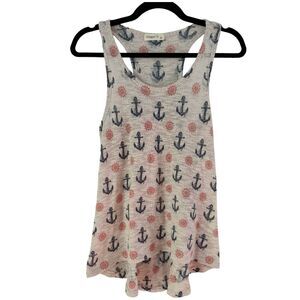 Ginger G Rustic Nautical Anchor Print Knit Racerback Tank Top Size Medium